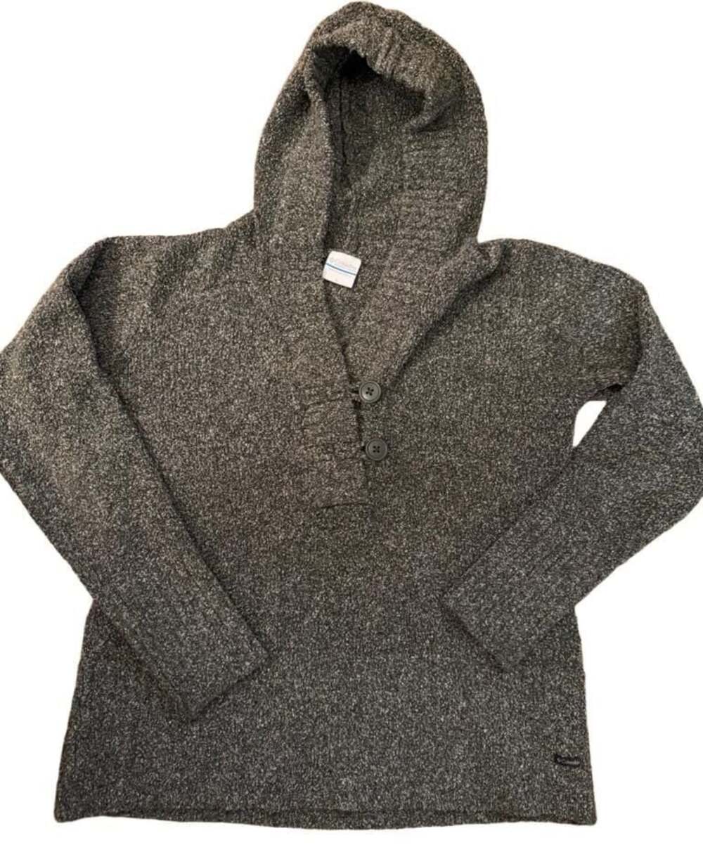 Columbia Women's Green Speckled Hooded Sweater Two-Button Pullover Size L